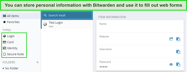 Screenshot of Bitwarden's password vault dashboard