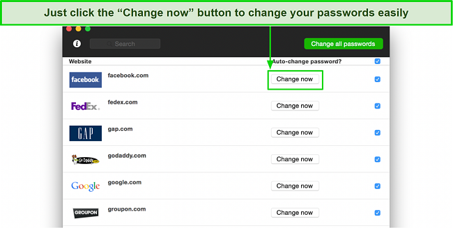 Screenshot of Dashlane's one-click password changer