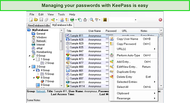 Screenshot of KeePass's user dashboard