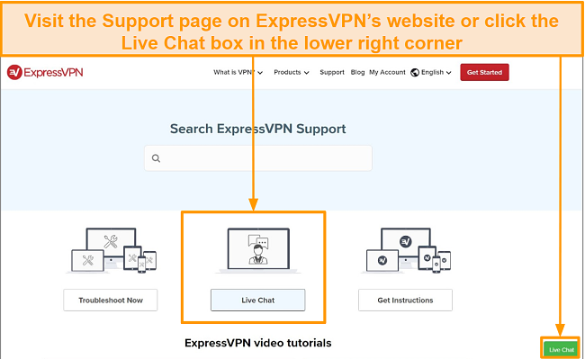 Screenshot of ExpressVPN live chat support.