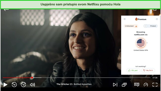 Snimka zaslona na kojoj Hola radi s Netflixom