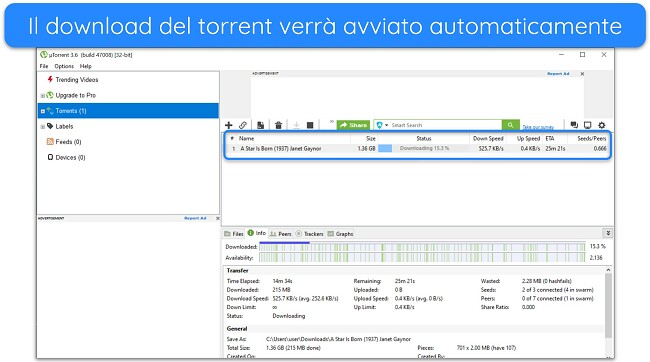 Screenshot del download di 