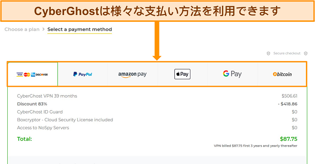 CyberGhost の無料トライアルを入手 支払い方法を選択