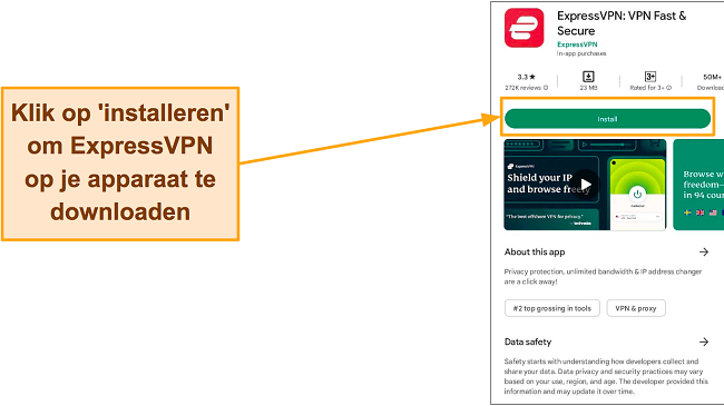 Screenshot van ExpressVPN op Google Play