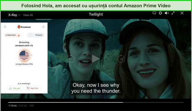 Captură de ecran cu Hola care deblochează Amazon Prime Video
