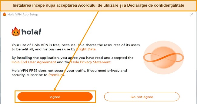 Captură de ecran a secțiunii de descărcare a aplicației site-ului Hola VPN