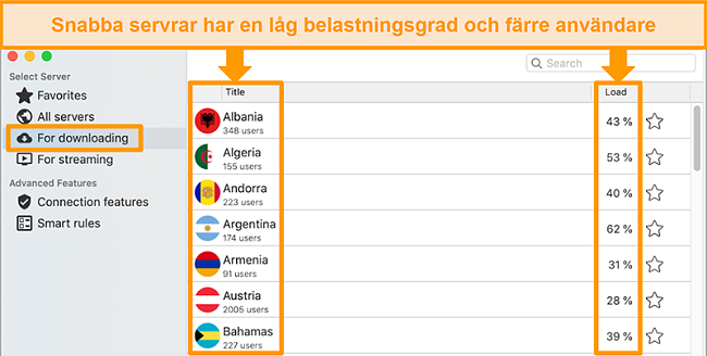 Skärmdump av fliken Nedladdning i CyberGhost-appen för Mac