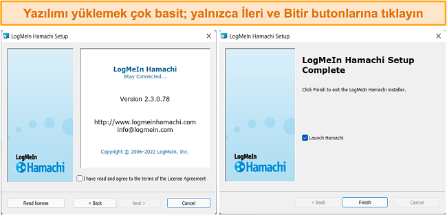 LogMeIn Hamachi için yükleme işleminin ekran görüntüsü