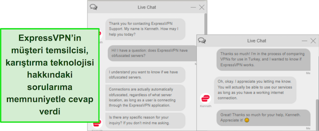 Gizleme hakkında bir soruyu yanıtlayan bir müşteri destek temsilcisinin ekran görüntüsü