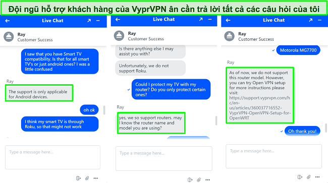 Chụp màn hình của VyprVPN live chat