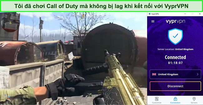 Ảnh chụp màn hình VyprVPN làm việc với Call of Duty