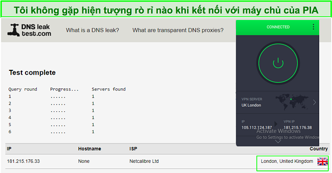 Ảnh chụp màn hình kiểm tra rò rỉ PIA thành công.