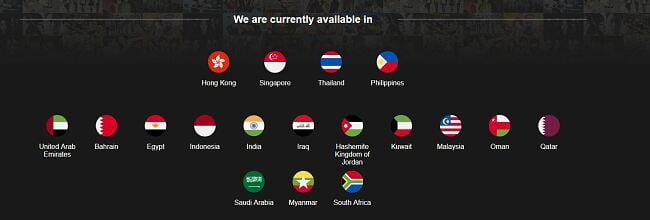 Captura de pantalla de los países admitidos por Viki