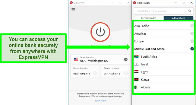 Screenshot of ExpressVPN's server network
