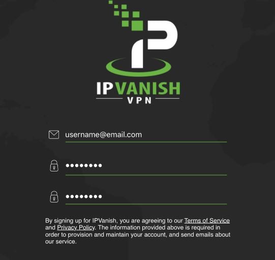 IPVanish sign up page