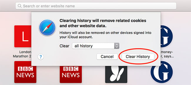 Safari MacOS clear all history