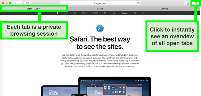 Screenshot of the Safari secure browser homepage