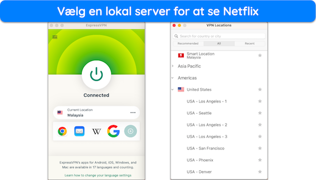 Skærmbillede af ExpressVPN-appen