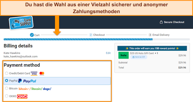 Bild der MyGiftCardSupply-Zahlungsoptionen