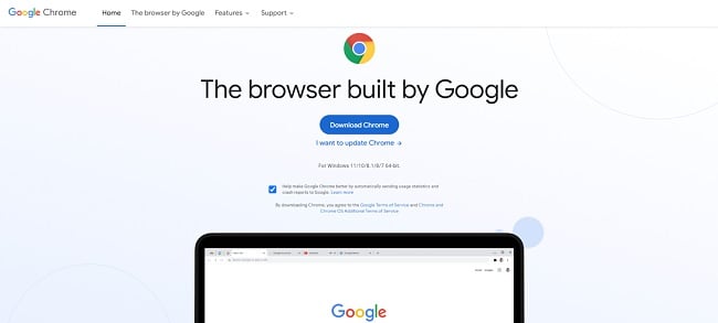 Screenshot of Chrome download page