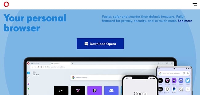 Screenshot of Opera's download page