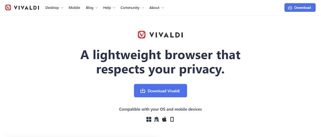 Screenshot of Vivaldi download page