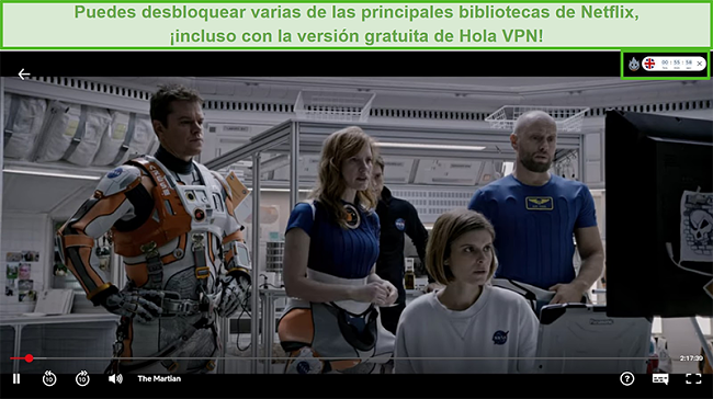 Captura de pantalla de Hola VPN desbloqueando The Martian en Netflix EE. UU.