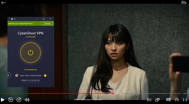 Captura de pantalla de CyberGhost desbloquea la biblioteca de Netflix