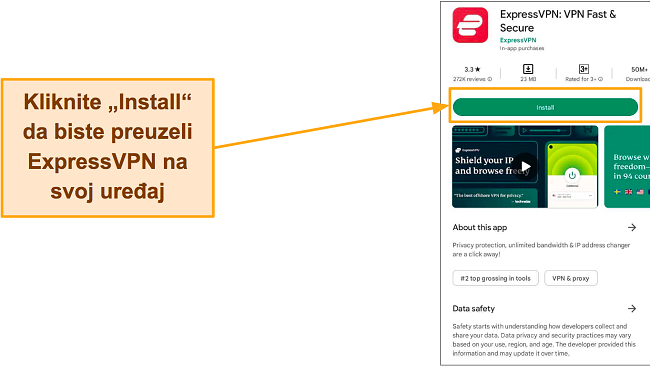 Snimka zaslona ExpressVPN-a na Google Playu