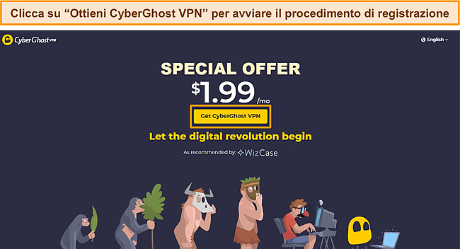 Schermata della pagina dell'accordo WizCase di CyberGhost con.