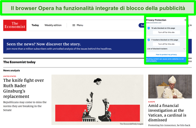 Schermata del blocco degli annunci integrato di Opera brower che rimuove gli annunci dal sito Web TechCrunch