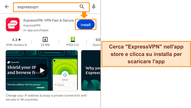 Immagine dell'app di ExpressVPN sul Google Play Store