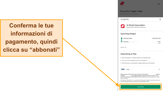 Screenshot della conferma finale della registrazione su Google Play, con il pulsante Iscriviti evidenziato.