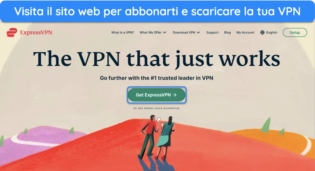 Immagine del sito Web di ExpressVPN, che evidenzia il pulsante di offerta "Ottieni ExpressVPN".