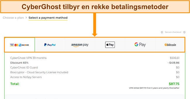 Få CyberGhost gratis prøveversjon velg en betalingsmetode