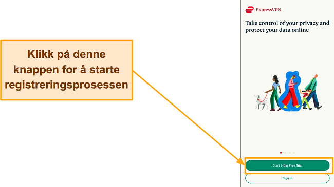 Skjermbilde av ExpressVPN-påloggingssiden, med 