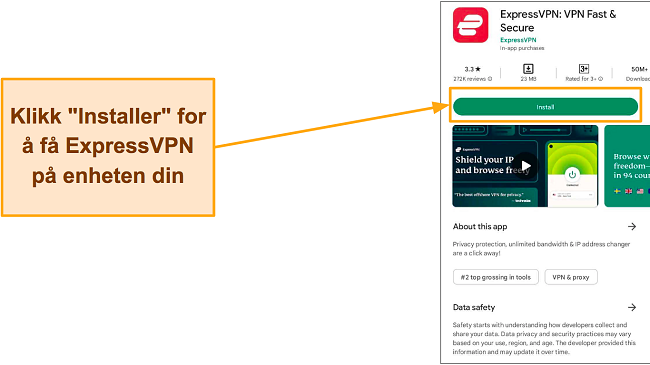 Skjermbilde av ExpressVPN på Google Play