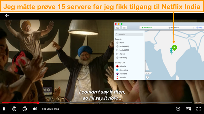 Skjermbilde av streaming Netflix India med NordVPN