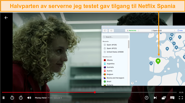 Skjermbilde av NordVPN som blokkerer Netflix Spain
