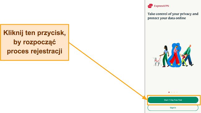 Zrzut ekranu strony logowania ExpressVPN z podświetleniem 