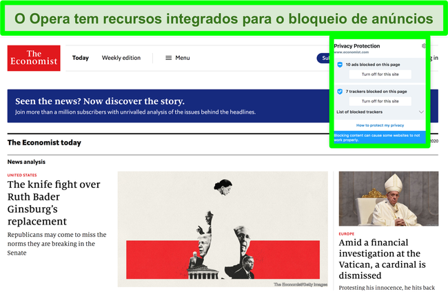 Captura de tela do bloqueador de anúncios embutido do Opera Brower removendo anúncios do site TechCrunch