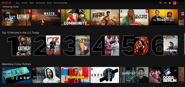 домашняя страница netflix в США