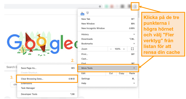 Skärmdump av hur du rensar cacheminnet i Google Chrome