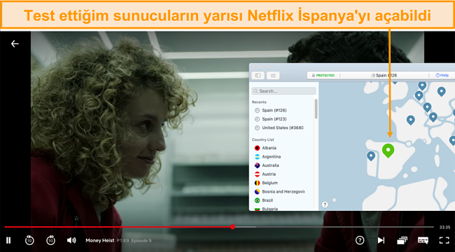 Netflix İspanya'nın Engelini Kaldıran NordVPN Ekran Görüntüsü