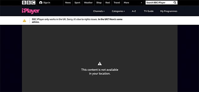 BBC iPlayer geoblock error message