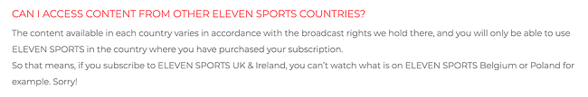 Eleven Sports access content other countries vpn