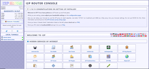 I2P dashboard