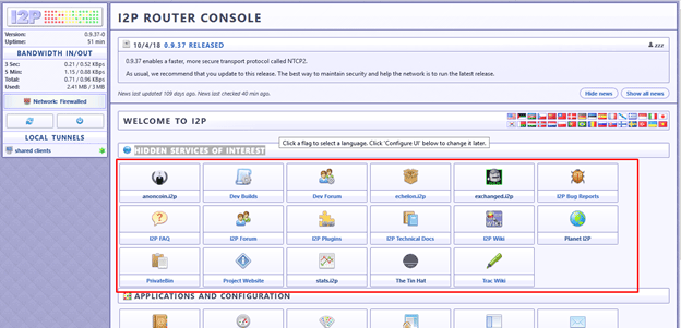 I2P dashboard done