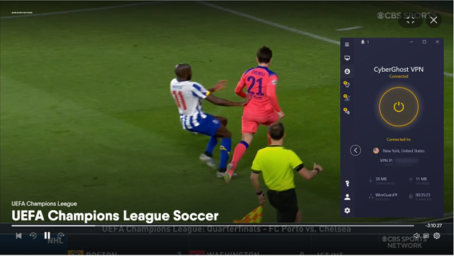 Screenshot of CyberGhost unblocking the UEFA Champions League game