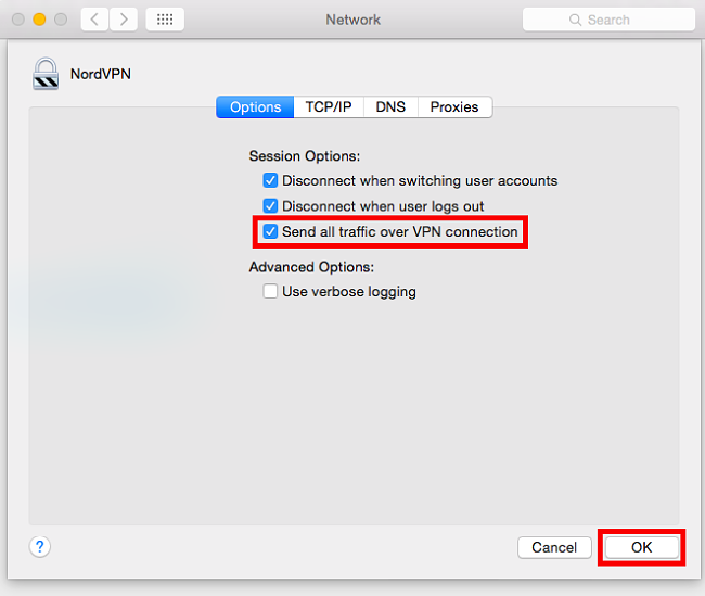 Mac Lähetä kaikki liikenne VPN-yhteyden kautta